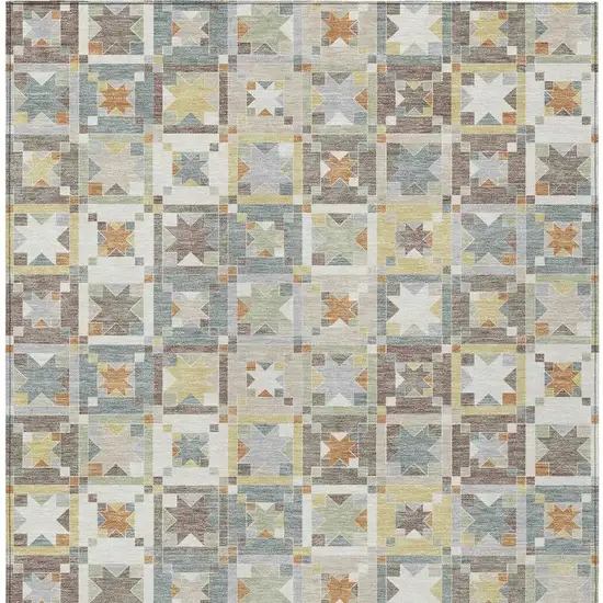 Ivory And Brown Patchwork Washable Indoor Outdoor Area Rug Photo 4