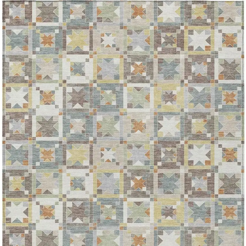 Ivory And Brown Patchwork Washable Indoor Outdoor Area Rug Photo 4
