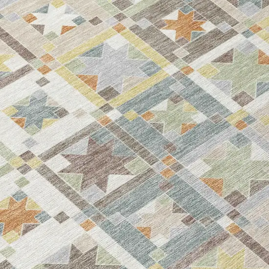 Ivory And Brown Patchwork Washable Indoor Outdoor Area Rug Photo 6