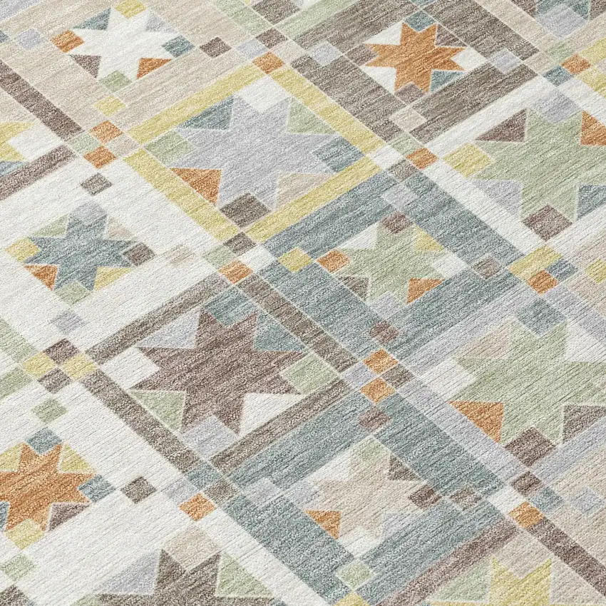 Ivory And Brown Patchwork Washable Indoor Outdoor Area Rug Photo 6