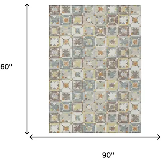 Ivory And Brown Patchwork Washable Indoor Outdoor Area Rug Photo 7