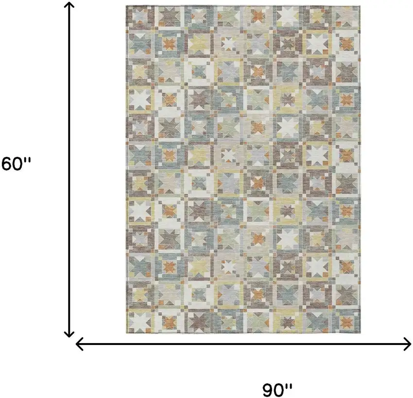 Ivory And Brown Patchwork Washable Indoor Outdoor Area Rug Photo 7