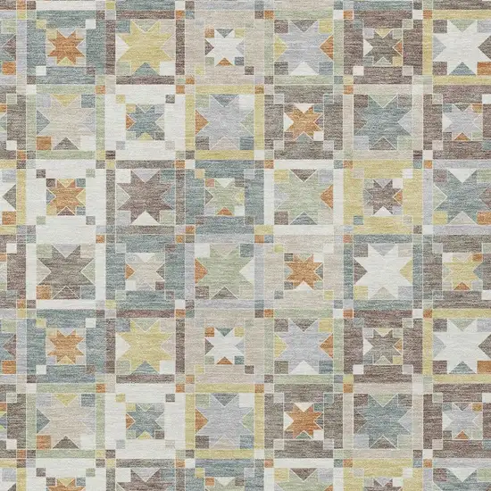 Ivory And Brown Patchwork Washable Indoor Outdoor Area Rug Photo 3