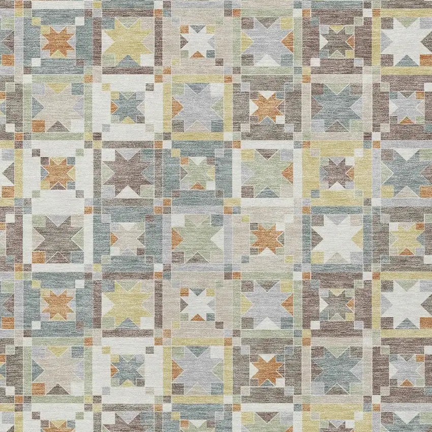 Ivory And Brown Patchwork Washable Indoor Outdoor Area Rug Photo 3