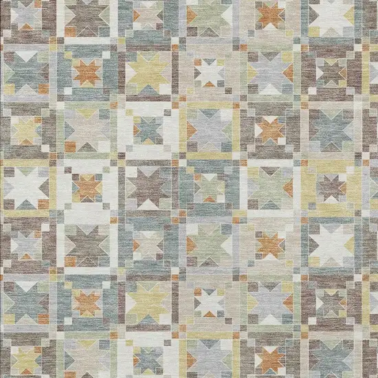 Ivory And Brown Patchwork Washable Indoor Outdoor Area Rug Photo 3