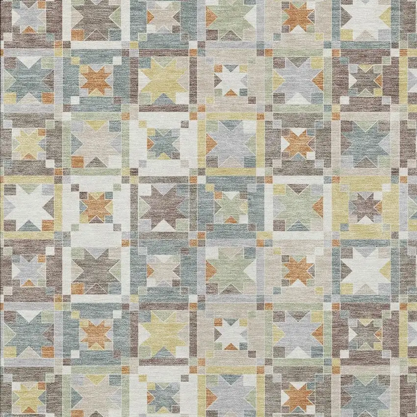 Ivory And Brown Patchwork Washable Indoor Outdoor Area Rug Photo 3