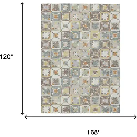 Ivory And Brown Patchwork Washable Indoor Outdoor Area Rug Photo 7