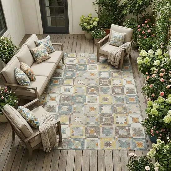 Ivory And Brown Patchwork Washable Indoor Outdoor Area Rug Photo 1