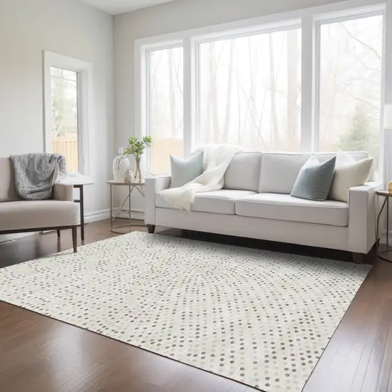 Ivory And Brown Polka Dot Washable Indoor Outdoor Area Rug Photo 7