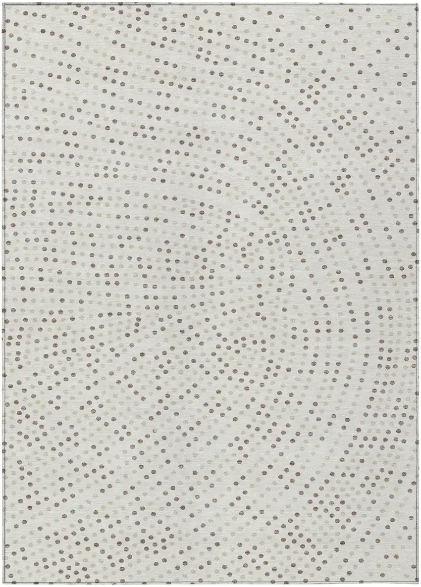 Ivory And Brown Polka Dot Washable Indoor Outdoor Area Rug Photo 1
