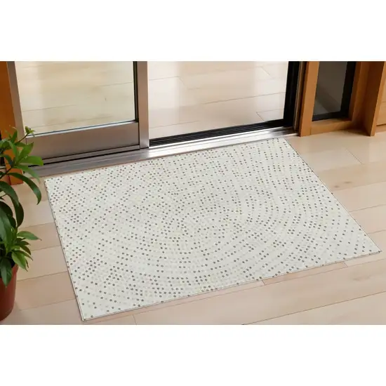 Ivory And Brown Polka Dot Washable Indoor Outdoor Area Rug Photo 1