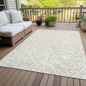 Photo of Ivory And Brown Polka Dot Washable Indoor Outdoor Area Rug