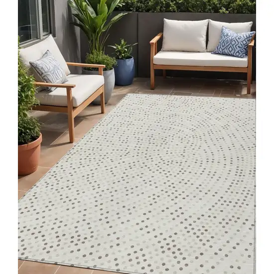 Ivory And Brown Polka Dot Washable Indoor Outdoor Area Rug Photo 1