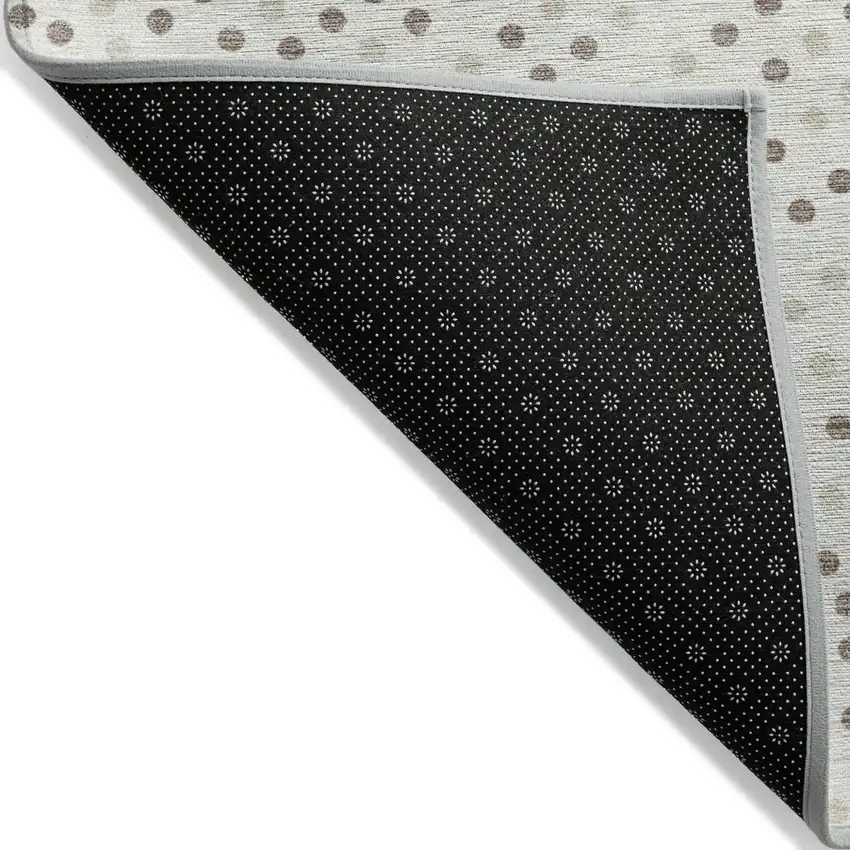 Ivory And Brown Polka Dot Washable Indoor Outdoor Area Rug Photo 3