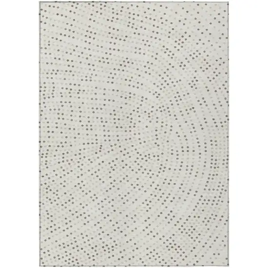 Ivory And Brown Polka Dot Washable Indoor Outdoor Area Rug Photo 2