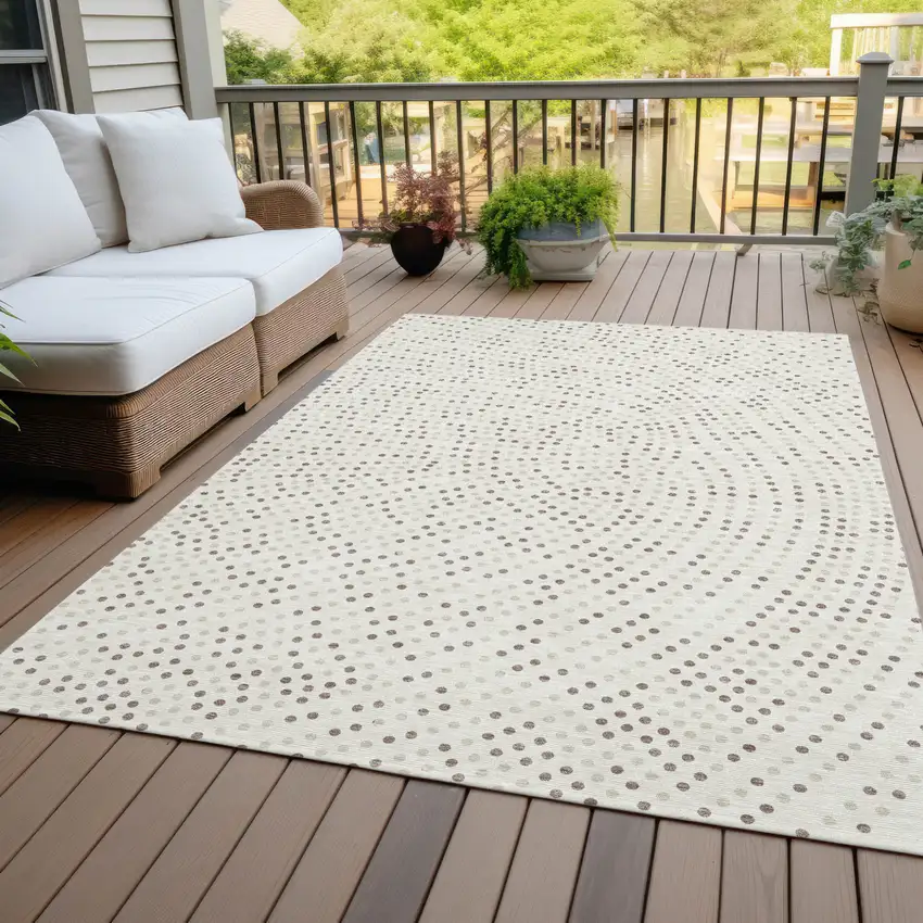 Ivory And Brown Polka Dot Washable Indoor Outdoor Area Rug Photo 8