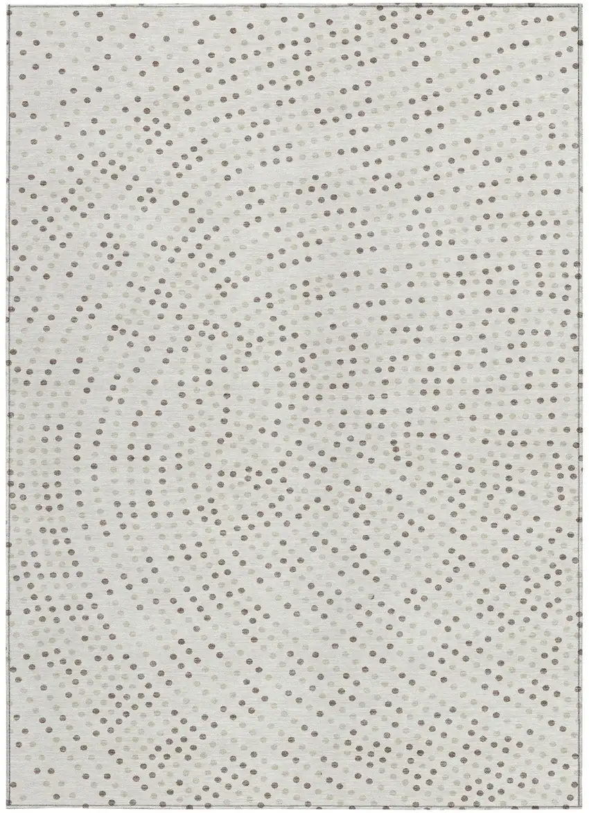 Ivory And Brown Polka Dot Washable Indoor Outdoor Area Rug Photo 6