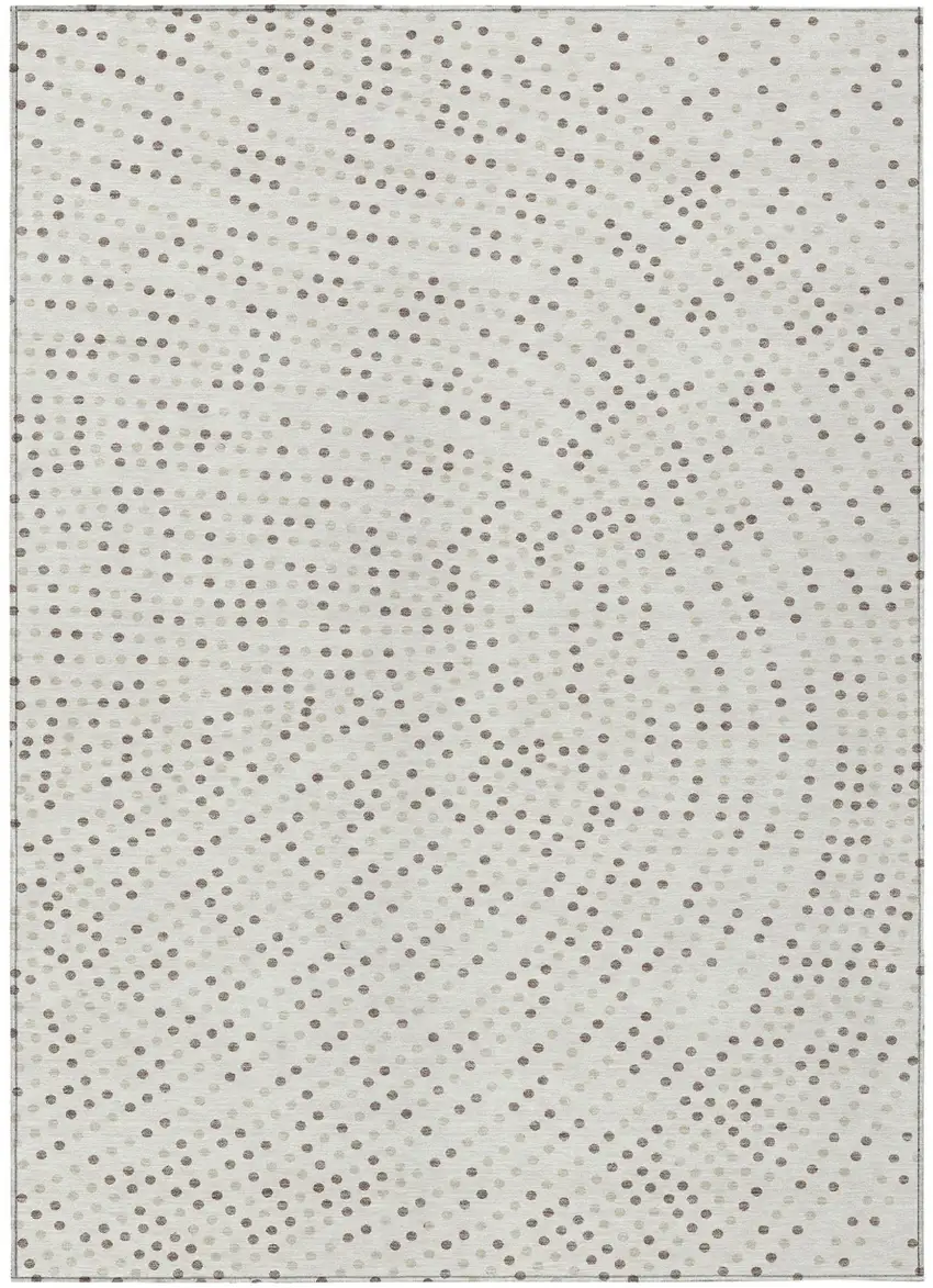 Ivory And Brown Polka Dot Washable Indoor Outdoor Area Rug Photo 2