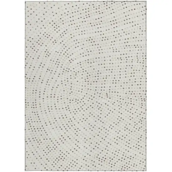 Ivory And Brown Polka Dot Washable Indoor Outdoor Area Rug Photo 6