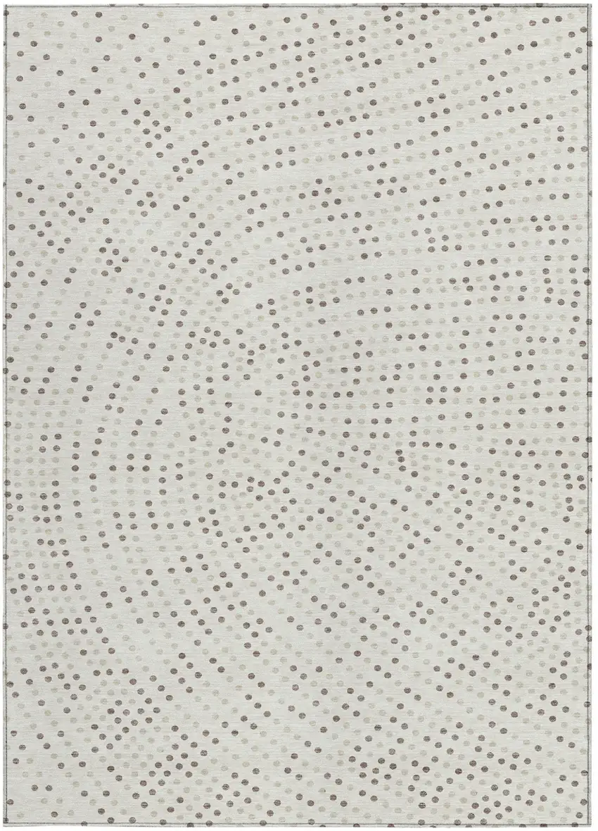 Ivory And Brown Polka Dot Washable Indoor Outdoor Area Rug Photo 6