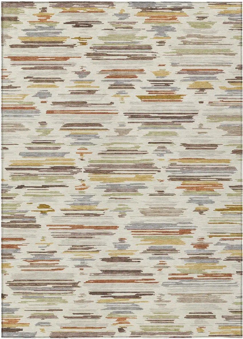 Ivory And Brown Southwestern Washable Indoor Outdoor Area Rug Photo 1