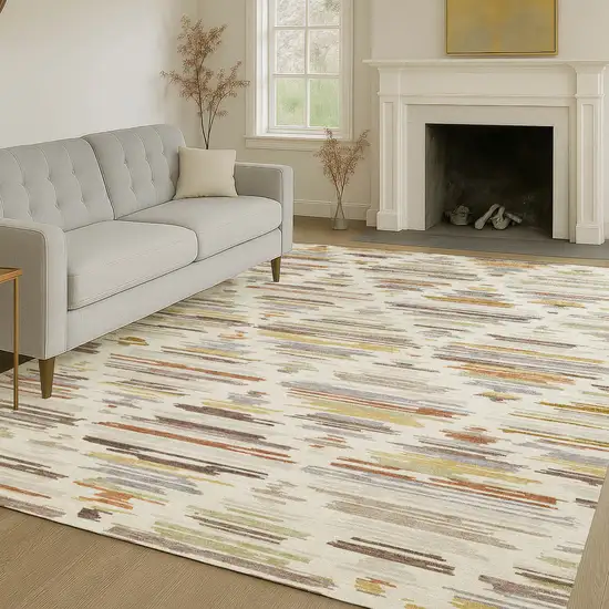 Ivory And Brown Southwestern Washable Indoor Outdoor Area Rug Photo 6