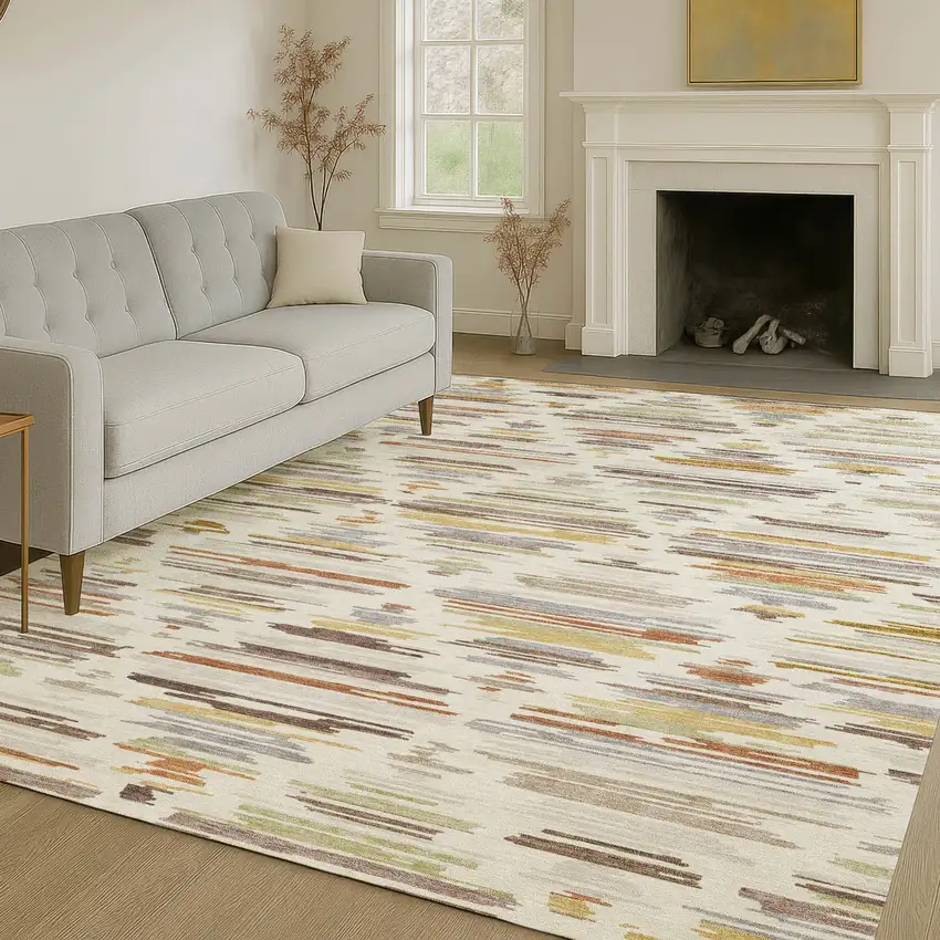 Ivory And Brown Southwestern Washable Indoor Outdoor Area Rug Photo 6