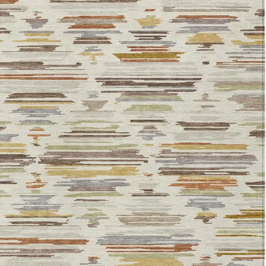 Ivory And Brown Southwestern Washable Indoor Outdoor Area Rug Photo 2