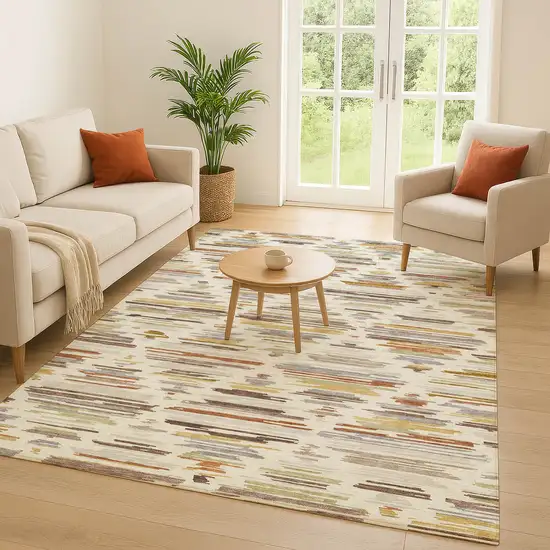 Ivory And Brown Southwestern Washable Indoor Outdoor Area Rug Photo 5