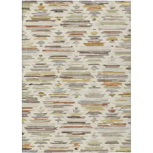 Photo of Ivory And Brown Southwestern Washable Indoor Outdoor Area Rug