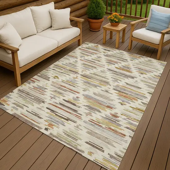 Ivory And Brown Southwestern Washable Indoor Outdoor Area Rug Photo 7