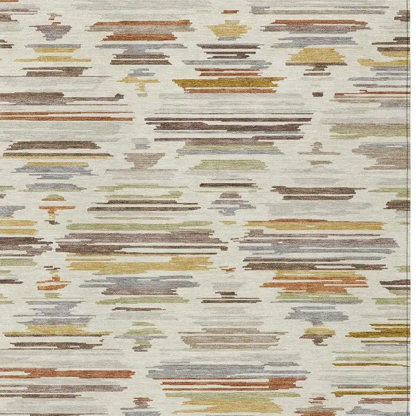 Ivory And Brown Southwestern Washable Indoor Outdoor Area Rug Photo 2