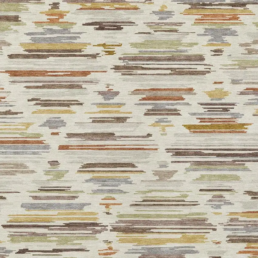 Ivory And Brown Southwestern Washable Indoor Outdoor Area Rug Photo 2