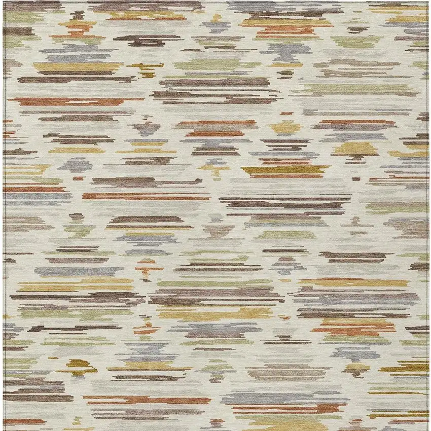 Ivory And Brown Southwestern Washable Indoor Outdoor Area Rug Photo 3