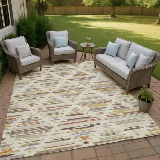 Ivory And Brown Southwestern Washable Indoor Outdoor Area Rug Photo 4