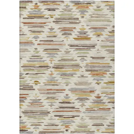 Ivory And Brown Southwestern Washable Indoor Outdoor Area Rug Photo 1