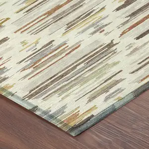 Photo of Ivory And Brown Southwestern Washable Indoor Outdoor Area Rug