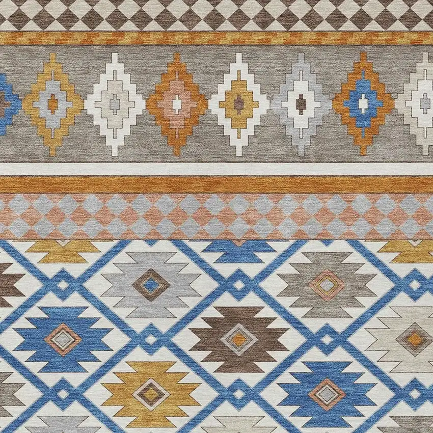 Ivory And Brown Southwestern Washable Indoor Outdoor Area Rug Photo 3