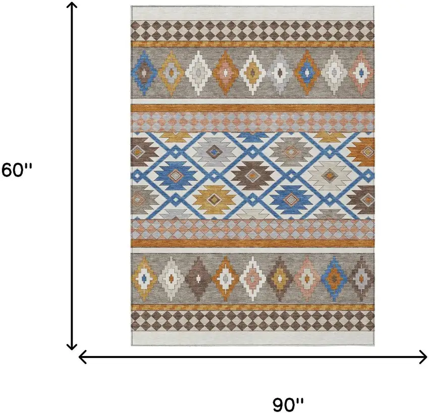 Ivory And Brown Southwestern Washable Indoor Outdoor Area Rug Photo 7