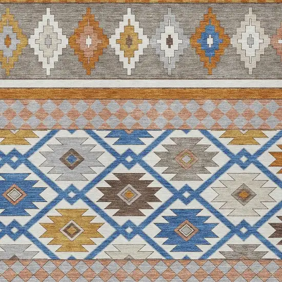 Ivory And Brown Southwestern Washable Indoor Outdoor Area Rug Photo 3