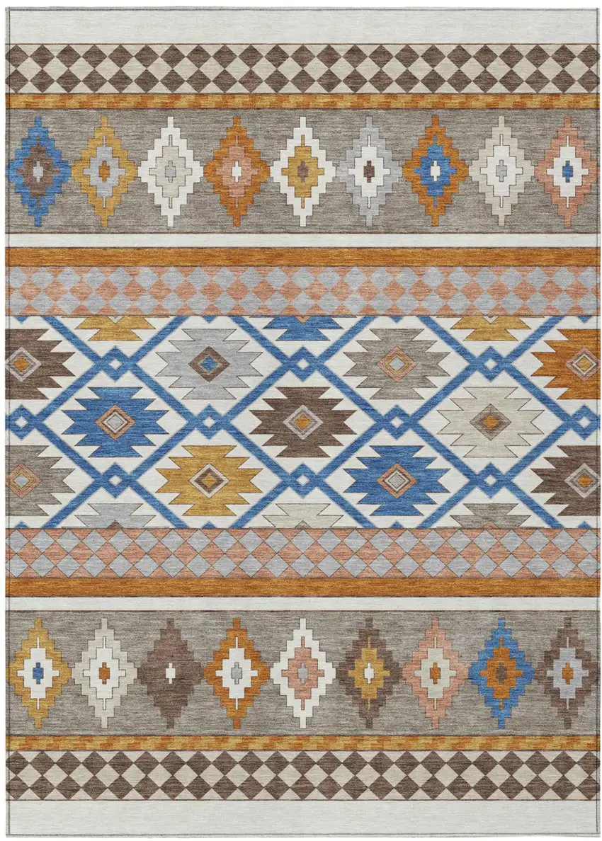 Ivory And Brown Southwestern Washable Indoor Outdoor Area Rug Photo 2