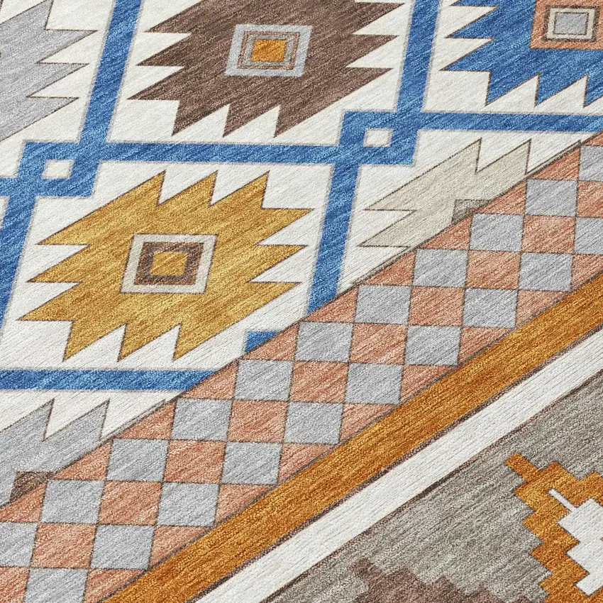 Ivory And Brown Southwestern Washable Indoor Outdoor Area Rug Photo 6