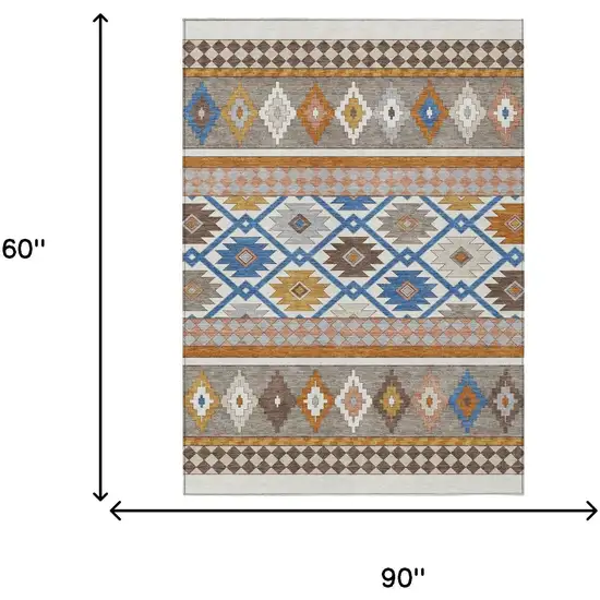 Ivory And Brown Southwestern Washable Indoor Outdoor Area Rug Photo 7
