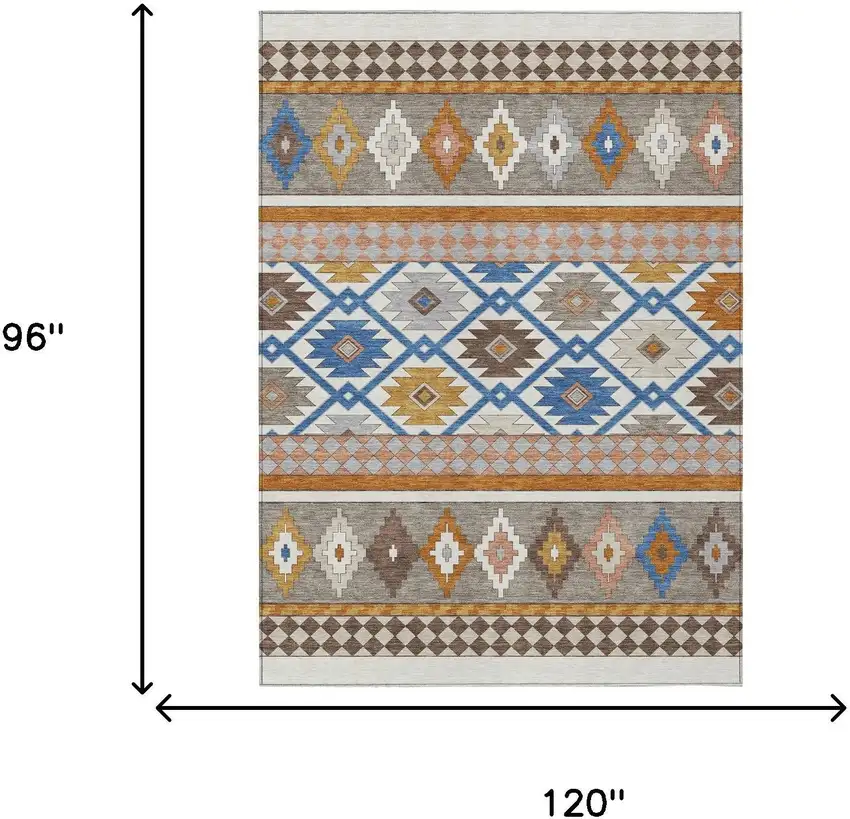 Ivory And Brown Southwestern Washable Indoor Outdoor Area Rug Photo 7