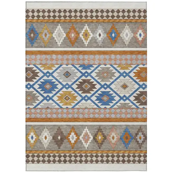 Ivory And Brown Southwestern Washable Indoor Outdoor Area Rug Photo 2