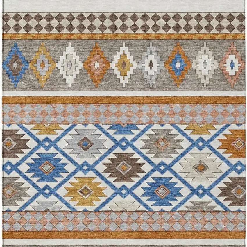 Ivory And Brown Southwestern Washable Indoor Outdoor Area Rug Photo 4