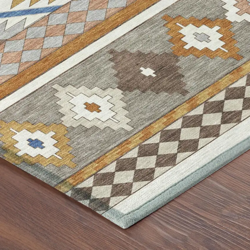 Ivory And Brown Southwestern Washable Indoor Outdoor Area Rug Photo 5
