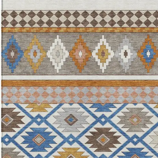 Ivory And Brown Southwestern Washable Indoor Outdoor Area Rug Photo 3