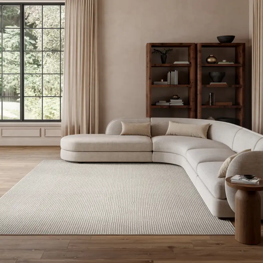 Ivory And Brown Striped Area Rug Photo 5