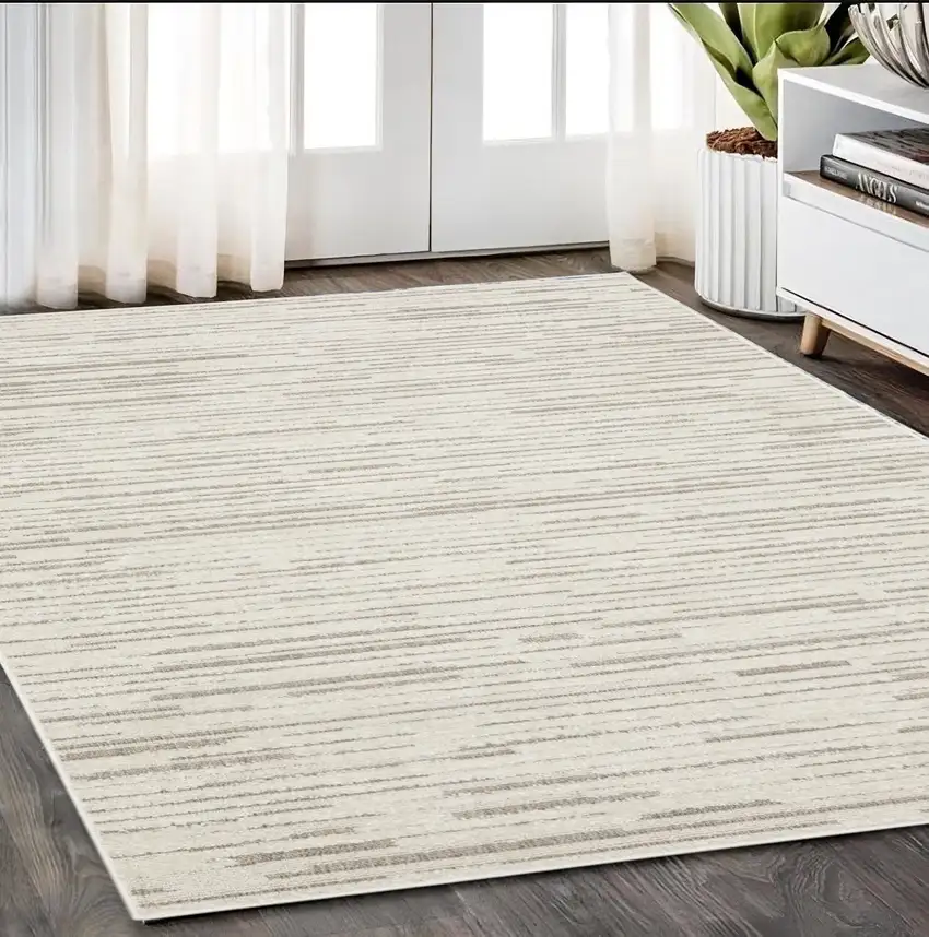 Ivory And Brown Striped Distressed Area Rug Photo 1